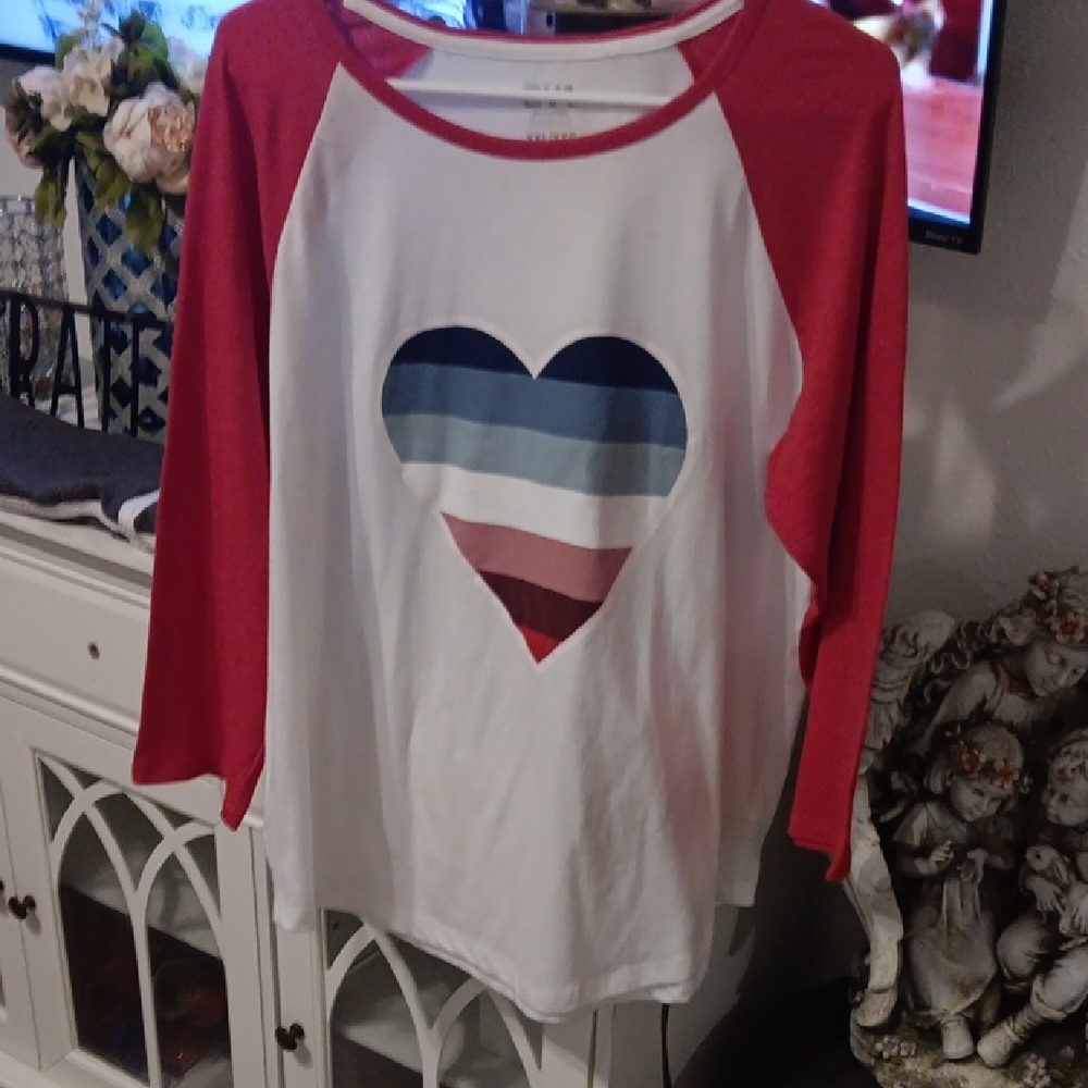 EVIE Red and White Wemons Long Sleeve Shirt with Striped Heart